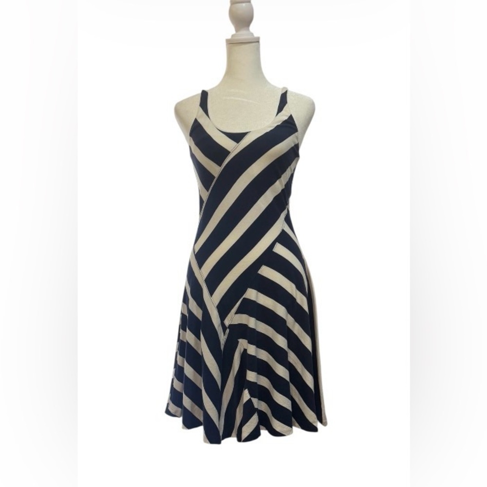 VTG Rare! Ralph Lauren Rugby Navy and Cream Stripe Fit & Flare Dress. Size XS.